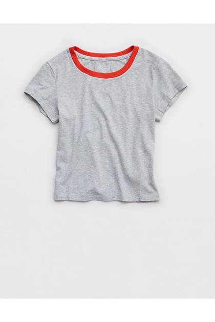 OFFLINE By Aerie Let's Stretch Ringer T-Shirt Medium Heather Gray