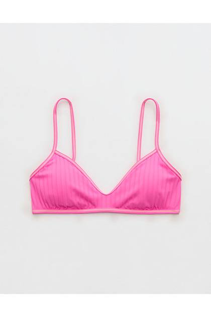 Aerie Skinny Strap Voop Ribbed Bikini Top Pink Punch