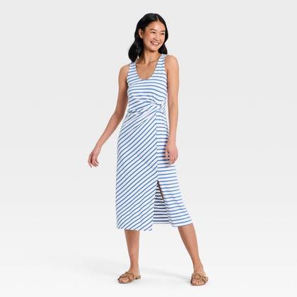 Women's Tie-Front Twist Midi Dress - A New Day™ Blue XL