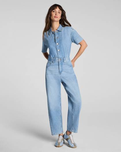 SPANXsupersmooth® Authentic 360 Lightweight Denim Barrel Leg Jumpsuit | Seaside Blue - Blue