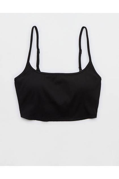 Aerie Ribbed Scoop Longline Bikini Top True Black