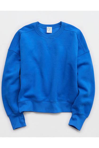 OFFLINE By Aerie Cloud Fleece Classic Crewneck Sweatshirt Blue Vibe