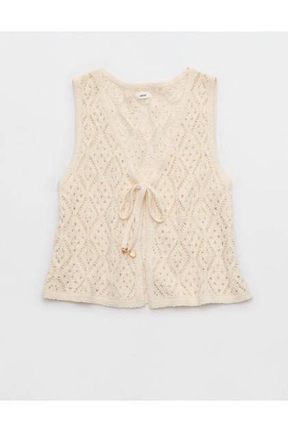 Aerie Crochet Tie Vest Natural