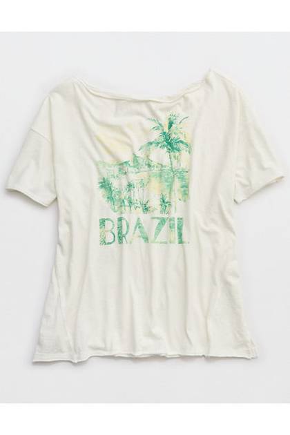 Aerie Off The Shoulder Oversized Boyfriend T-Shirt Soft Muslin