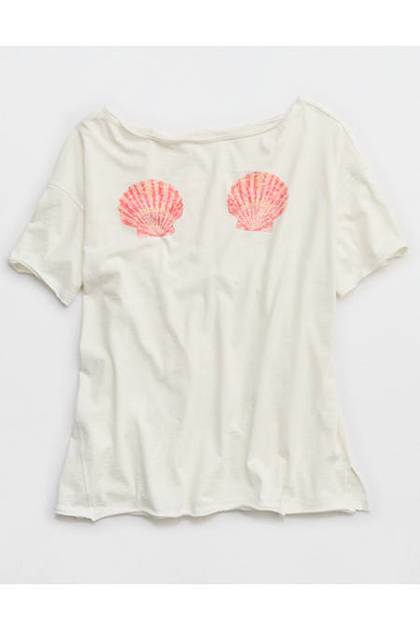 Aerie Off The Shoulder Oversized Boyfriend T-Shirt Soft Wheat