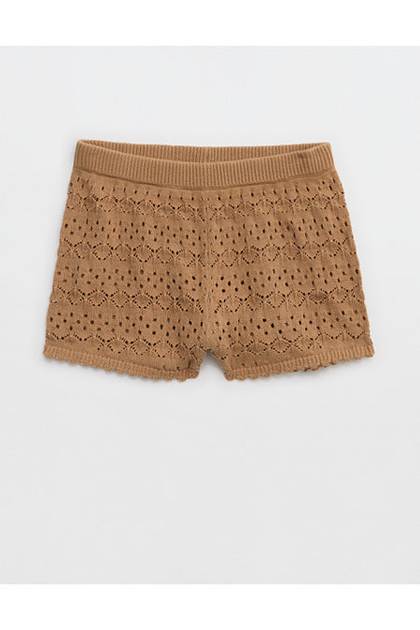 Aerie Open-Knit Hot Short Toasted Almond