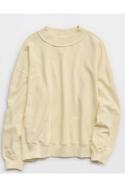 Aerie Alumni Mockneck Sweatshirt Cozy Yellow