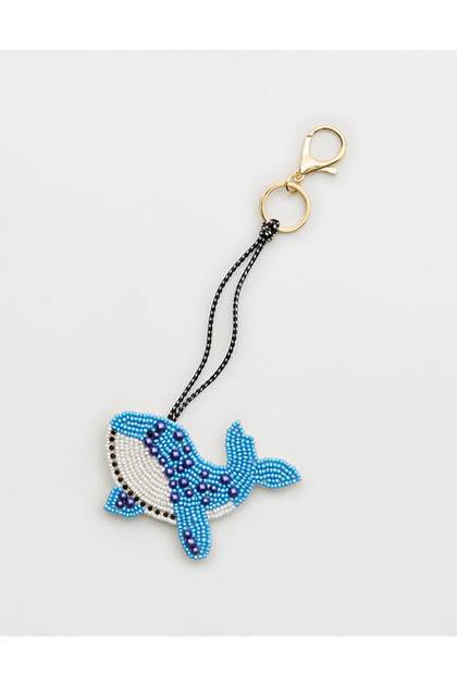 Aerie Beaded Whale Bag Charm Blue