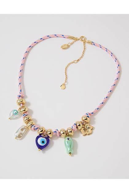 Aerie Cord Charm Necklace Pink