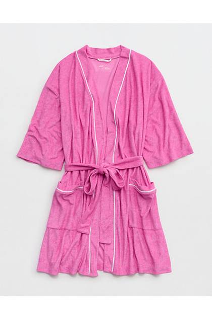 Aerie Real Hot Terry Piping Robe Hot Fuchsia
