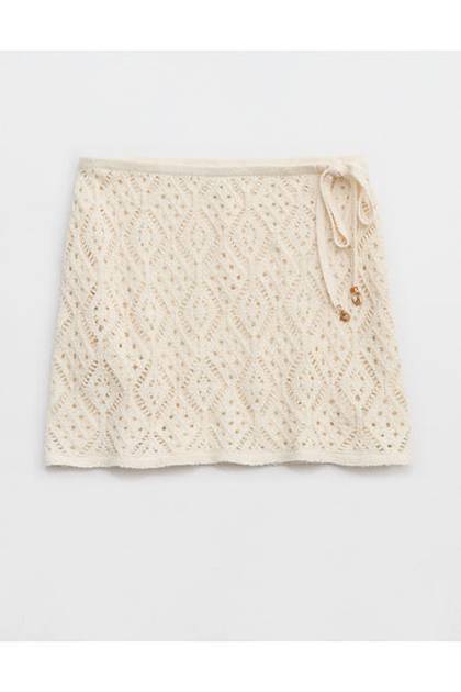 Aerie Crochet Pull-On Mini Skirt Natural
