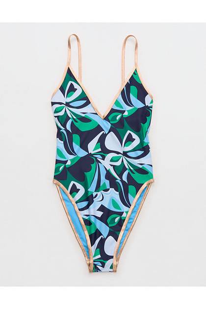 Aerie Super V One Piece Swimsuit Navy
