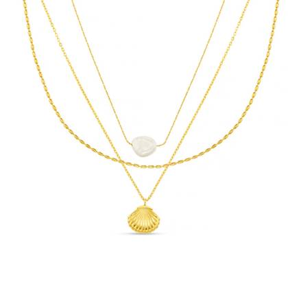 Pearl & Shell 3-Row Necklace