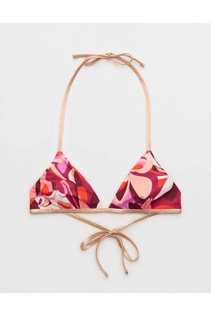 Aerie Reversible Metallic Binding Halter Triangle Bikini Top Deep Ruby