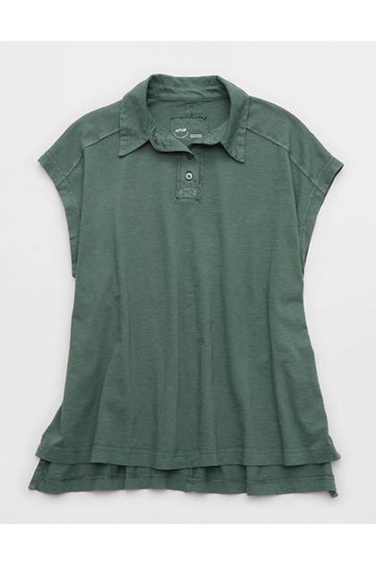 Aerie Happiest Oversized Polo T-Shirt Royal Palm