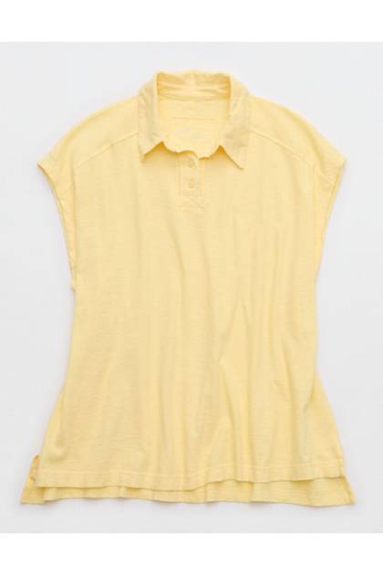 Aerie Happiest Oversized Polo T-Shirt Citron