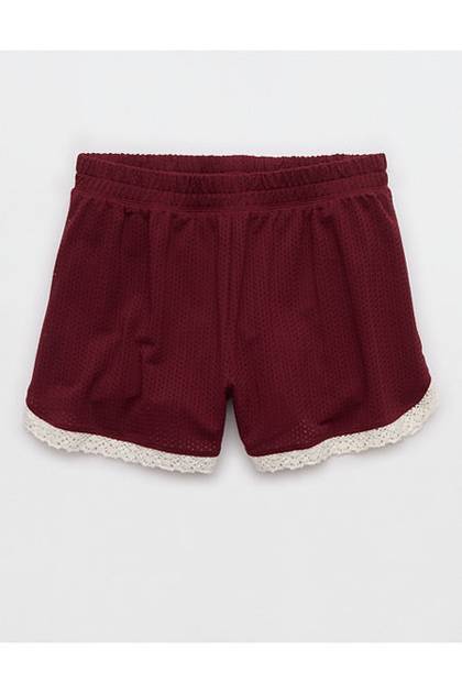 OFFLINE By Aerie Mesh Lace Short Deep Ruby