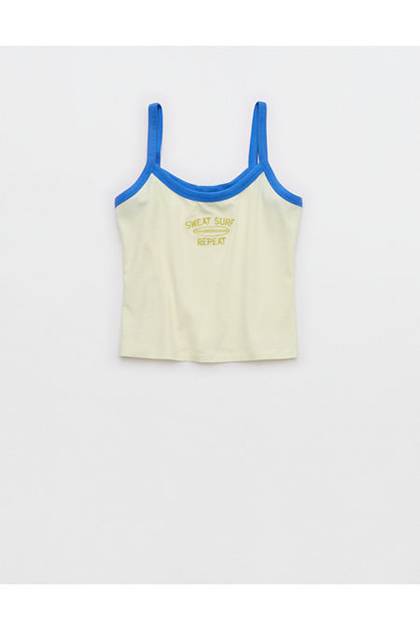 OFFLINE By Aerie Let's Stretch Ringer Tank Top Green Beam