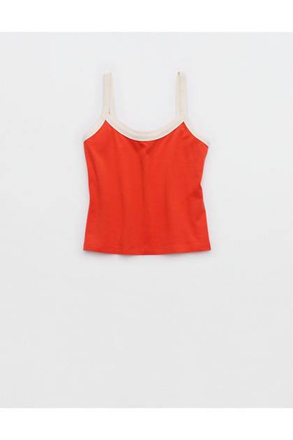 OFFLINE By Aerie Let's Stretch Ringer Tank Top Orange Flare