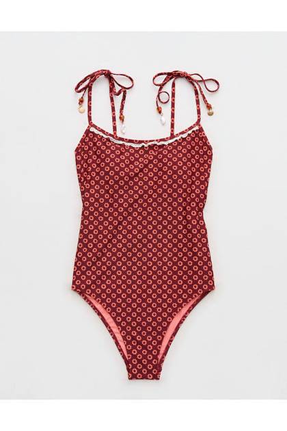 Aerie Cheeky One Piece Swimsuit Deep Ruby