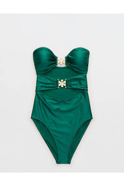 Aerie Floral Clasp One Piece Swimsuit Deep Forest