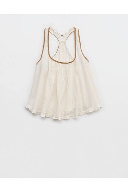 Aerie Woven Scoop Neck Tank Top Natural