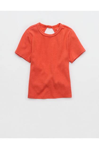 Aerie Twist Back Baby T-Shirt Orange Flare