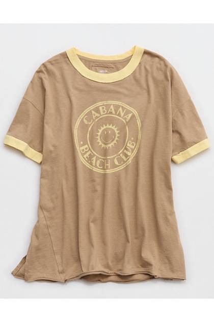 Aerie | Smiley® Oversized Crew Boyfriend T-Shirt Toasted Almond