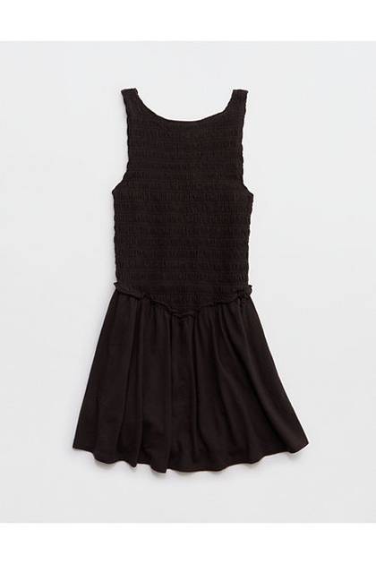 Aerie Happiest Smocked Mini Dress Deep Earth