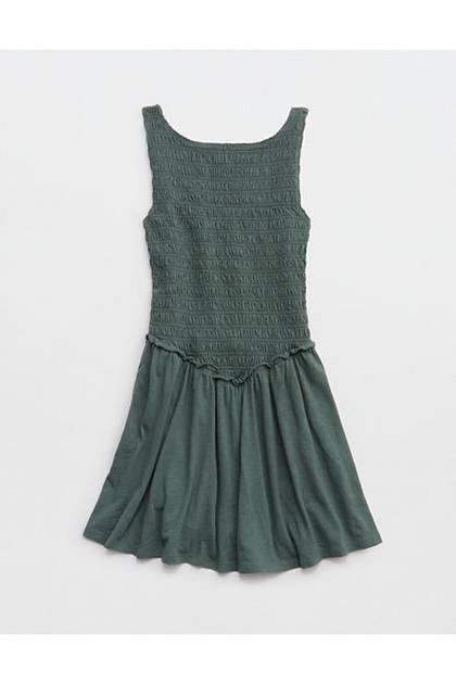 Aerie Happiest Smocked Mini Dress Royal Palm