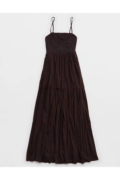 Aerie On-The-Down-Low Back Dress Deep Earth