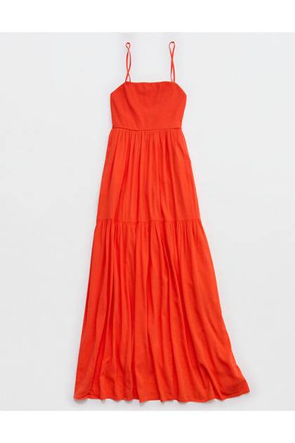 Aerie On-The-Down-Low Back Dress Orange Flare