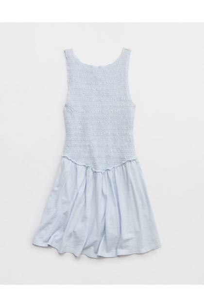 Aerie Happiest Smocked Mini Dress Misty Sky