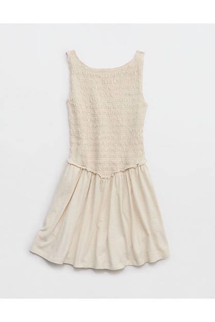 Aerie Happiest Smocked Mini Dress Cake Batter