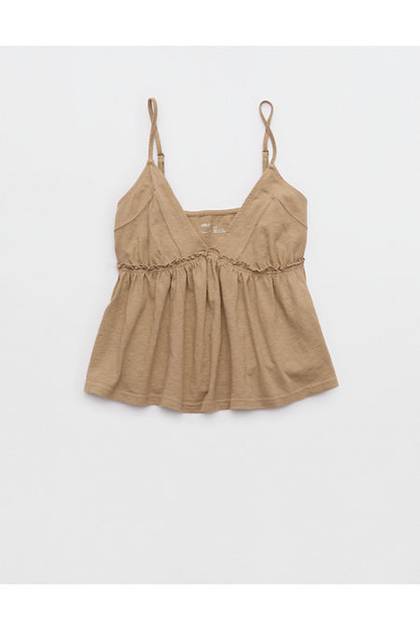 Aerie Happiest Babydoll Tank Top Toasted Almond