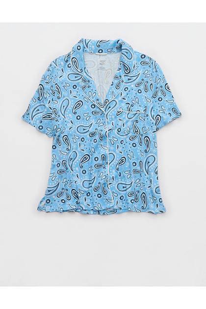 Aerie | Smiley® Real Soft® Short Sleeve Pajama Shirt Blue Plunge