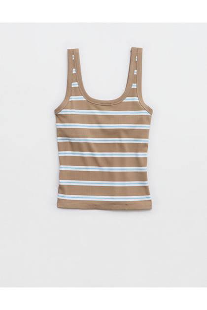 OFFLINE By Aerie Thumbs Up Square Neck Tank Top Toasted Almond