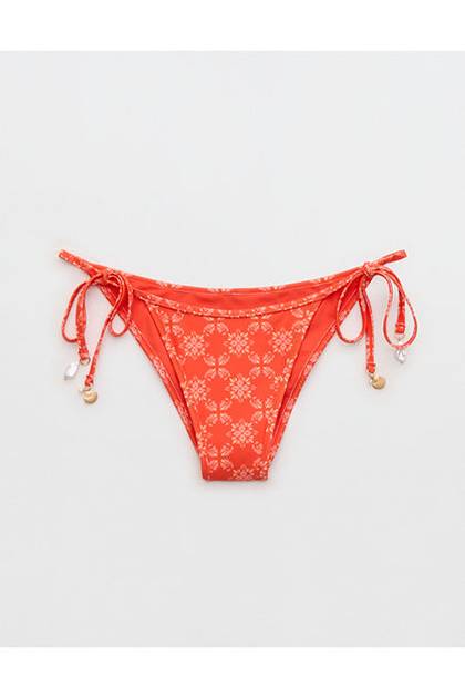 Aerie Cheekiest Side Tie Bikini Bottom Orange Flare