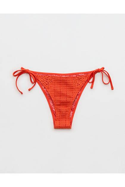 Aerie Cheekiest Side Tie Crochet Bikini Bottom Orange Flare