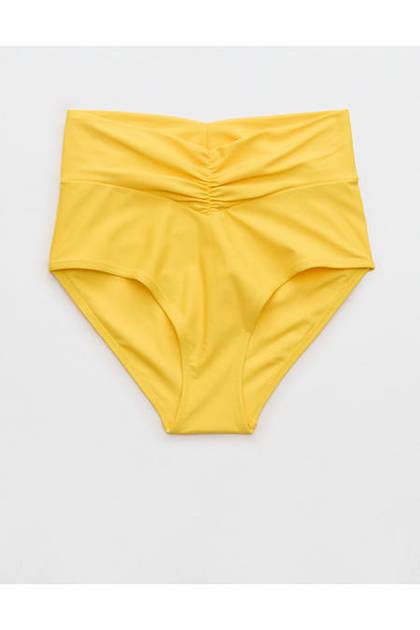 Aerie Ruched High Waisted Full Coverage Bikini Bottom Yellow Infusion