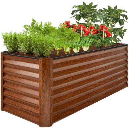 Best Choice Products 8x2x2ft Steel Raised Garden Planter Box, Outdoor Bed for Vegetables, Flowers & Herbs - Wood Grain