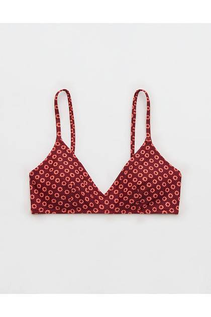 Aerie Skinny Strap Voop Bikini Top Deep Ruby