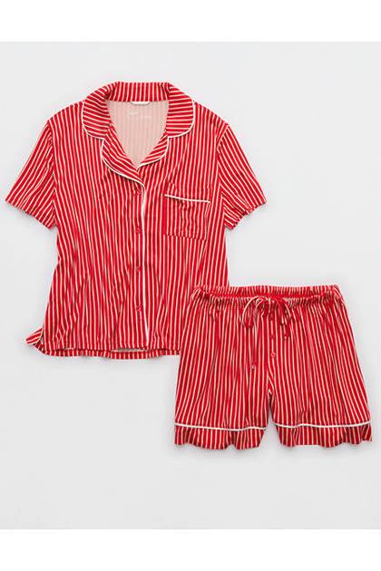 Aerie Real Soft® Piping PJ Set Bright Red