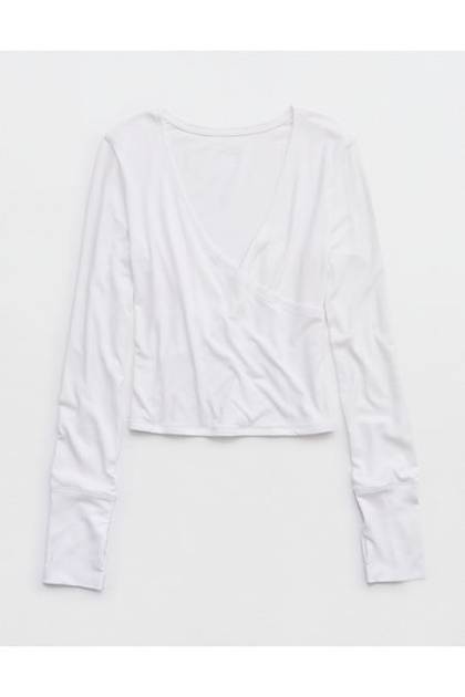 OFFLINE By Aerie Thumbs Up Ribbed Wrap Top White