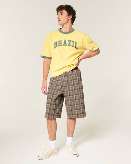 Plaid Baggy Low-Rise Jean Shorts