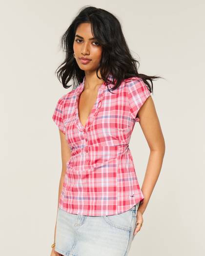 Short-Sleeve Ruffle Henley Shirt