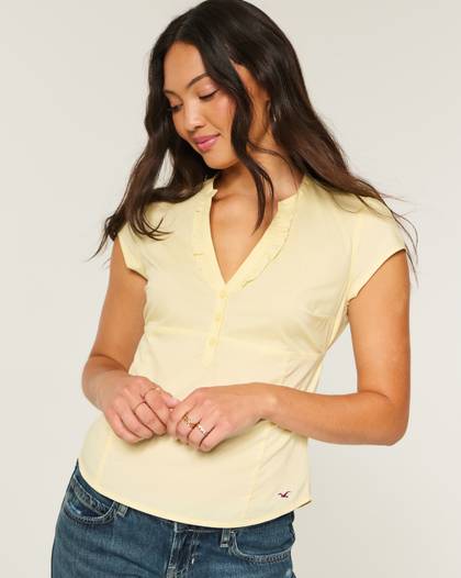 Short-Sleeve Ruffle Henley Shirt