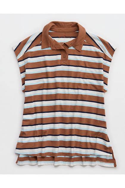 Aerie Happiest Oversized Polo T-Shirt Horizon