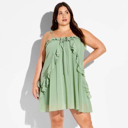 Women's Boho Ruffle Mini Dress - Wild Fable™ Fern Green 1X