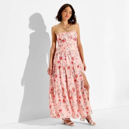 Women's Strapless Tiered Corset Maxi Dress - Wild Fable™ Pink Floral M